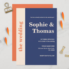 Invitación Boda Naranja azul de la Marina de Tipografía Negra