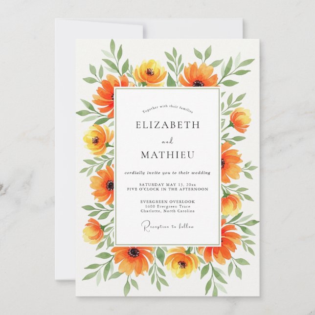 Invitación Boda naranja brillante de verano (Anverso)