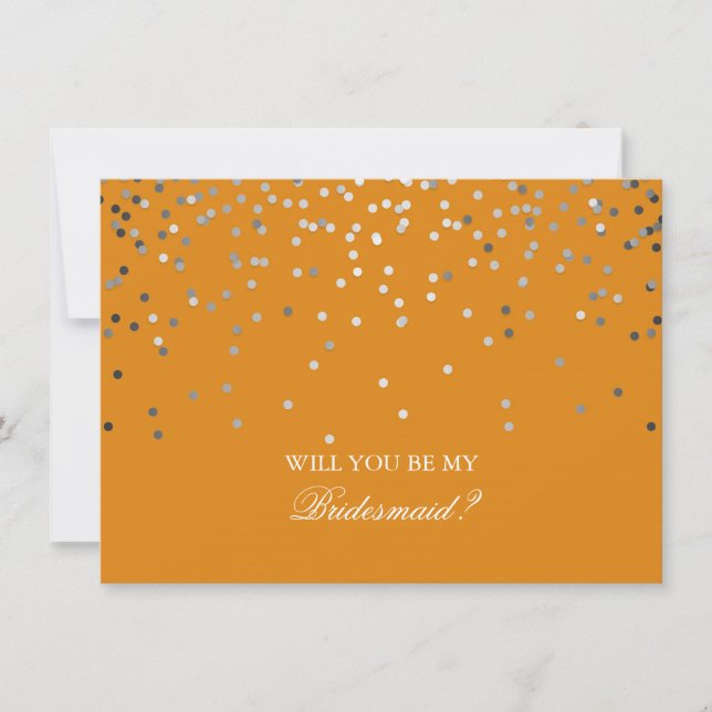Invitación Boda Naranja Confetti Silver (Anverso)