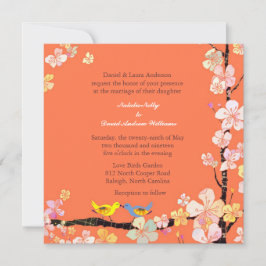 Invitación Boda Naranja de Besando Aves de Amor