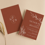 Invitación Boda Naranja de Boho Floral Terracotta quemada<br><div class="desc">Invitación a la boda Naranja de Boho Floral Terracotta quemada. Monograma detrás.</div>
