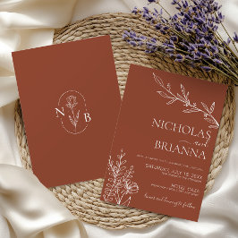 Invitación Boda Naranja de Boho Floral Terracotta quemada