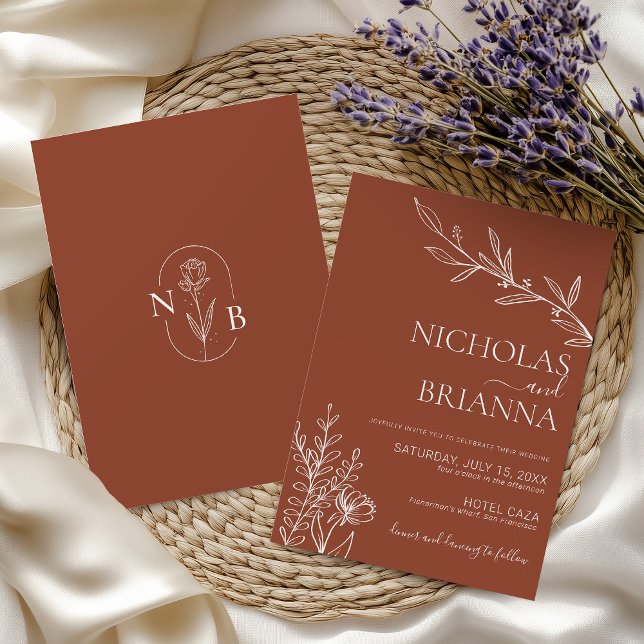 Invitación Boda Naranja de Boho Floral Terracotta quemada (Subido por el creador)