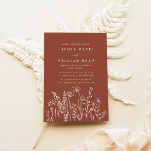 Invitación Boda Naranja de Boho Floral Terracotta quemada