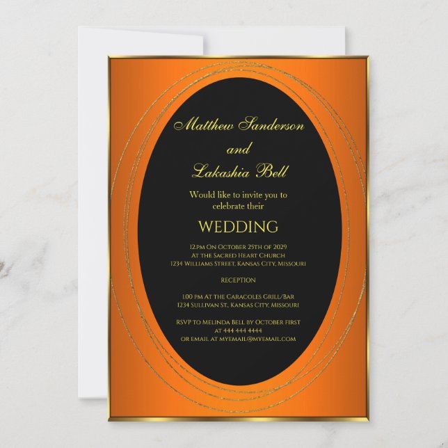 Invitación Boda Naranja de cobre oro Negro Elegante Moderno e (Anverso)