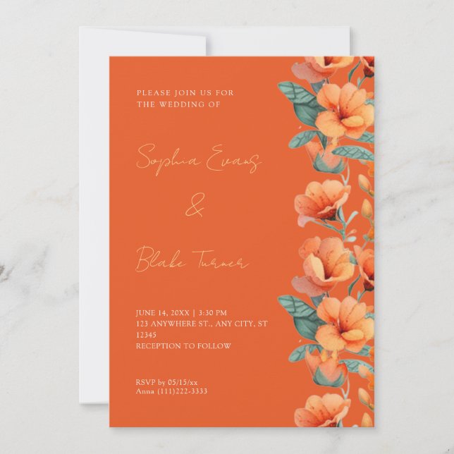 Invitación Boda Naranja de flores Naranjas modernas (Anverso)