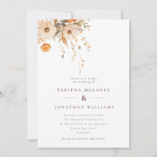 Invitación Boda Naranja de Flores Silvestres de Caída Simple