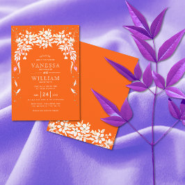 Invitación Boda naranja de garland floral blanca en cascada