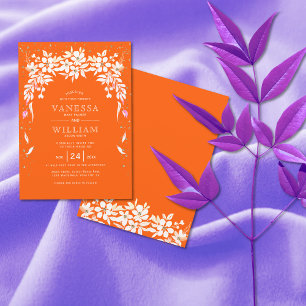 Invitación Boda naranja de garland floral blanca en cascada
