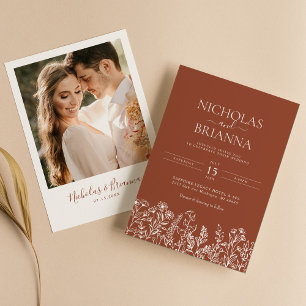 Invitación Boda Naranja de la moderna flor silvestre Terracot