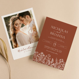 Invitación Boda Naranja de la moderna flor silvestre Terracot