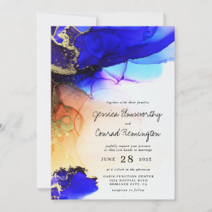 Invitación Boda Naranja de oro azul moderno