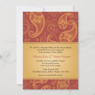 Invitación Boda Naranja de Oro Paisley Dreams