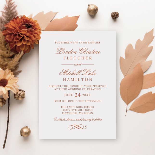 Invitación Boda Naranja de Terracota Clásico Elegante (Subido por el creador)