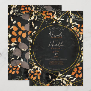 Invitación Boda Naranja Dorado Floral Oscuro Caída Negrita