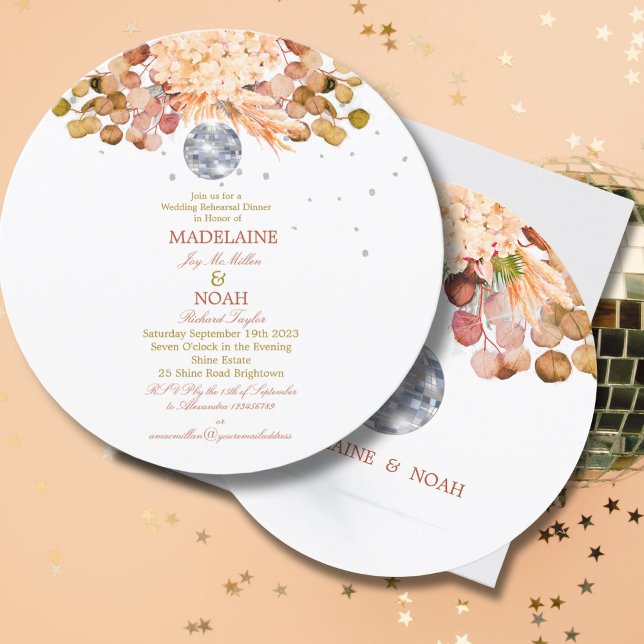 Invitación Boda Naranja elegante de estilo floral de bola dis (Subido por el creador)