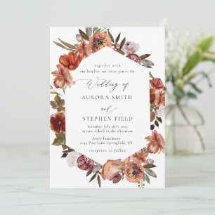Invitación Boda Naranja Florals de color de agua quemada