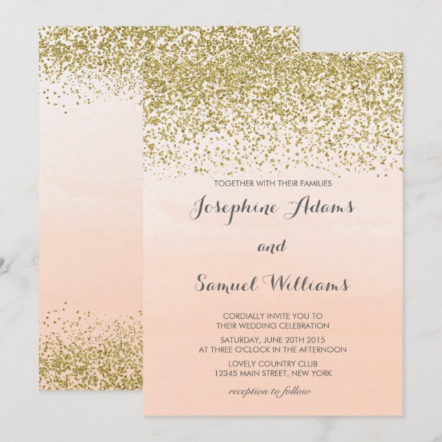 Invitación Boda Naranja Gold y Peach (Anverso / Reverso)