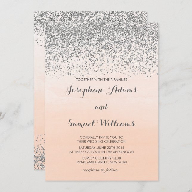 Invitación Boda Naranja Plata y Peach (Anverso / Reverso)