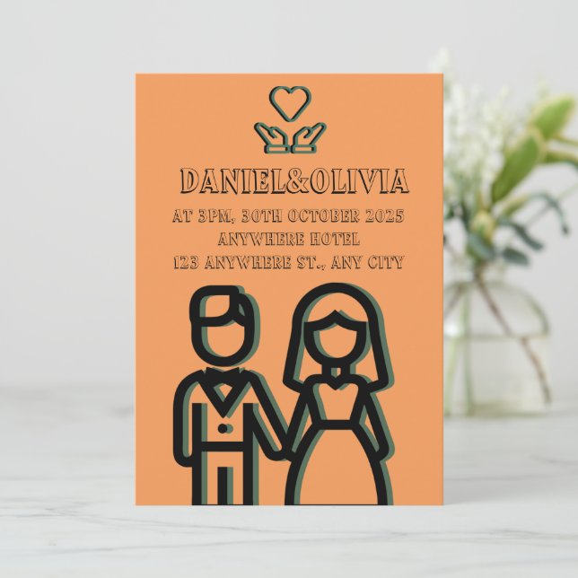 Invitación Boda Naranja profundo (Anverso de pie)