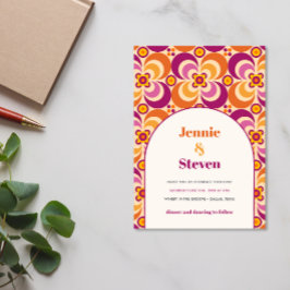 Invitación Boda Naranja púrpura de Mid Century Retro Arch