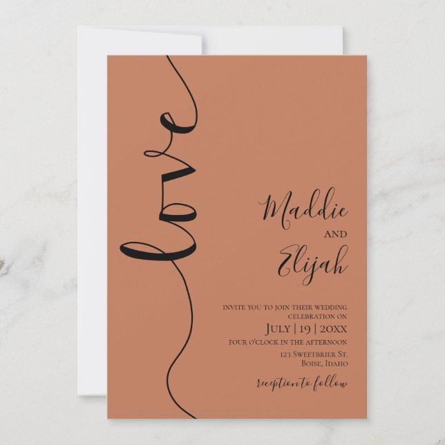 Invitación Boda, Naranja Quemado, Elegante, Simple, Tipografí (Anverso)