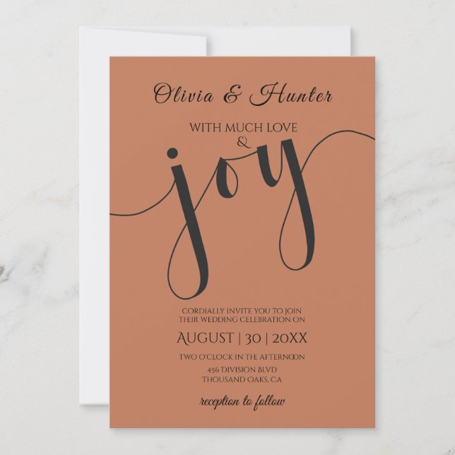 Invitación Boda, Naranja Quemado, Tipografía, Script, (Anverso)