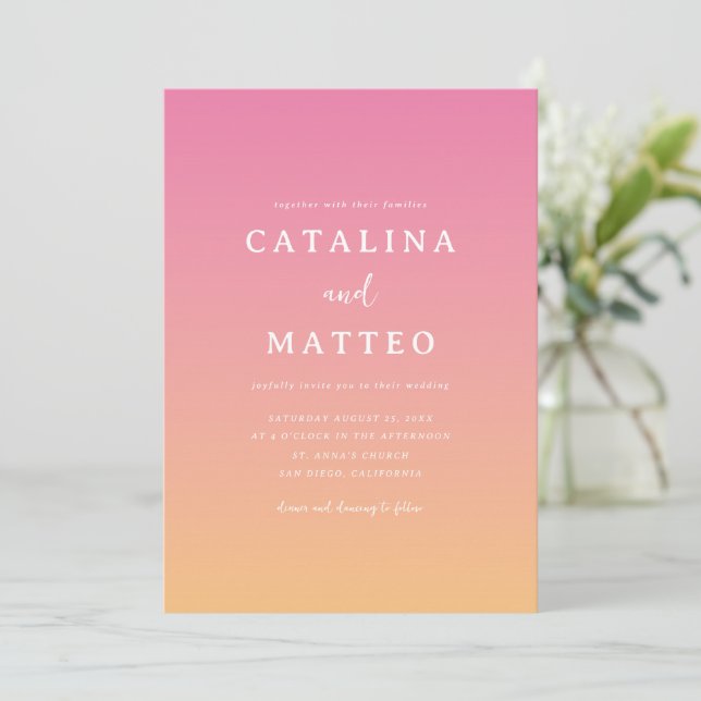 Invitación Boda Naranja Rosa de Verano Tropical (Anverso de pie)