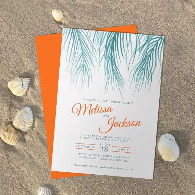 Invitación Boda naranja verde azulado de la acuarela de la pa (Subido por el creador)