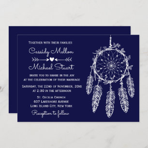 Invitación Boda Nativo Americano Nativo Azul de la Marina