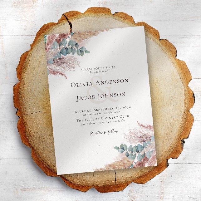 Invitación Boda natural bohemio moderno de pampas (Subido por el creador)