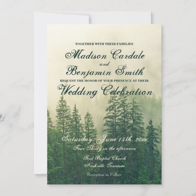 Invitación Boda Natural de los pinos de la selva montañosa ru (Anverso)
