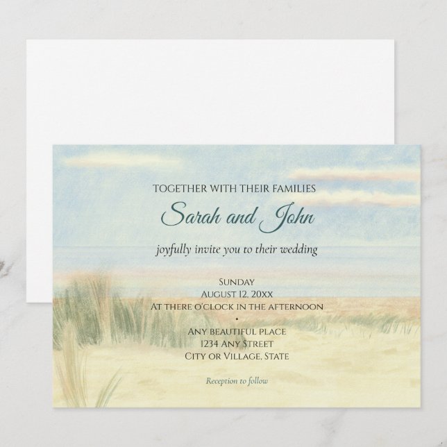 Invitación Boda natural del paisaje acuático marino (Anverso / Reverso)