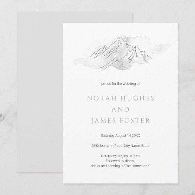 Invitación Boda Natural Escénico de Montaña de Acuarela Simpl (Anverso / Reverso)