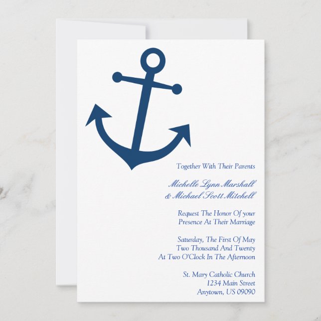 Invitación Boda Náutica Anchor (Azul oscuro) (Anverso)