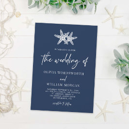 Invitación Boda Náutica Azul de la Marina Starfish Moderna