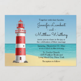 Invitación Boda náutica azul de la playa del faro