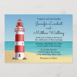Invitación Boda náutica azul de la playa del faro