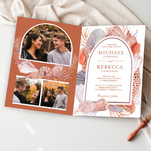 Invitación Boda Náutica Boho Rústica con Código QR de Conchas