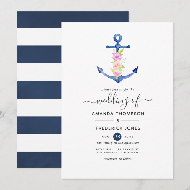 Invitación Boda náutica con acuarela (Anverso / Reverso)