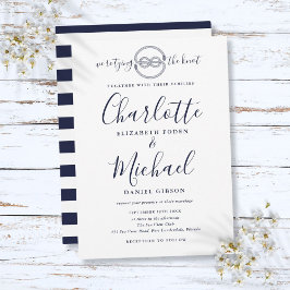 Invitación Boda náutica de escritura azul marino atando el nu