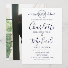 Invitación Boda náutica de escritura azul marino atando nudo
