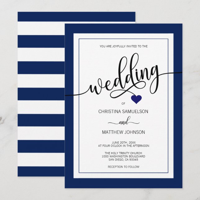 Invitación Boda náutica de los azules marinos con clase de (Anverso / Reverso)