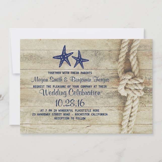 Invitación Boda náutica de madera flotante de playa rústica (Anverso)