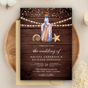 Invitación Boda Náutica de Madera Rústica Mensaje en una Bote