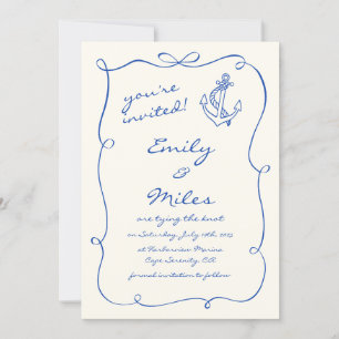 Invitación Boda Náutica De Mano Dibujada Salvar La Fecha