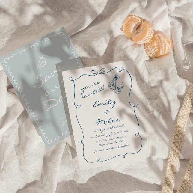 Invitación Boda Náutica De Mano Dibujada Salvar La Fecha (Subido por el creador)