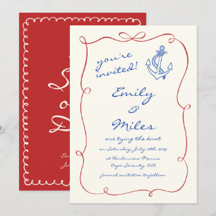 Invitación Boda Náutica De Mano Dibujada Salvar La Fecha