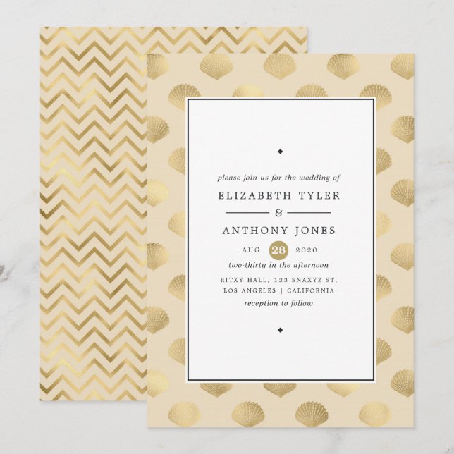 Invitación Boda Náutica de Oro (Anverso / Reverso)