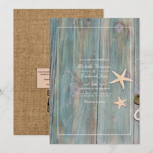 Invitación Boda náutica de playa rústica con código QR para R